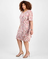 Connected Plus Size V-Neck Asymmetric-Tier Sheath Dress