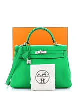 Pre-Owned HERMES Kelly 32 Handbag Green Clemence with Palladium Hardware