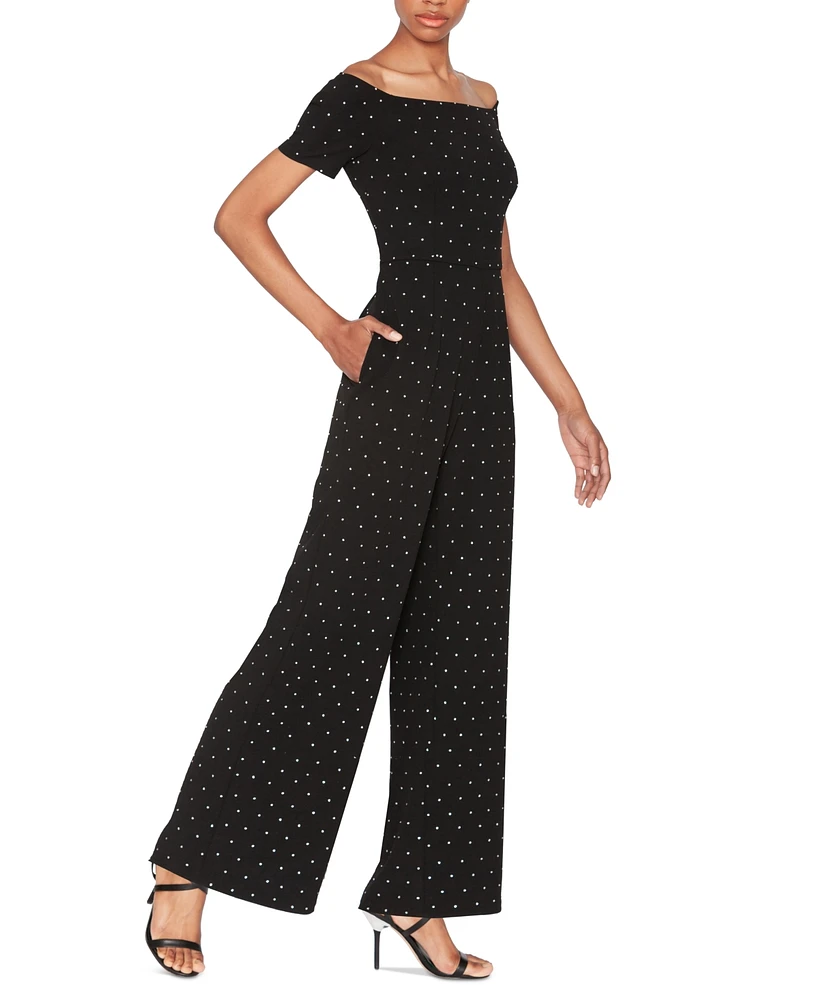 White Tie by Shani Women's All Over Crystal Jumpsuit