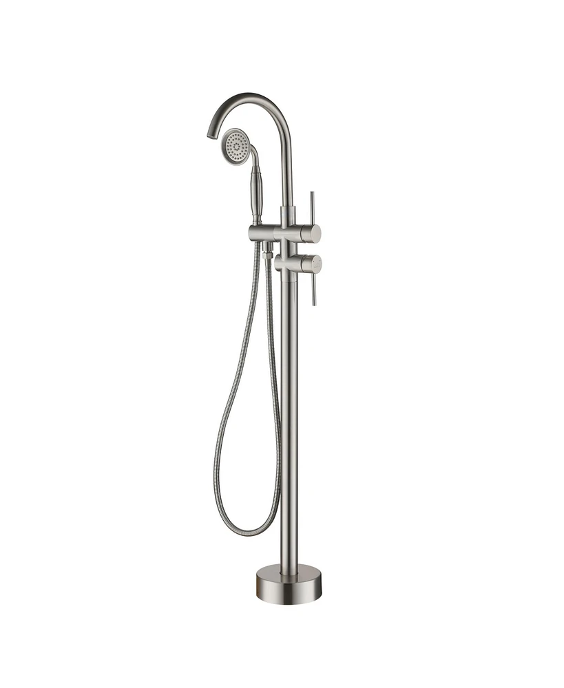 Freestanding Bathtub Faucet Floor Mount Tub Filler Faucet with Handheld Shower Dual Handle Bathtub Faucet Set with Stainless Steel Water Supply Pipe,