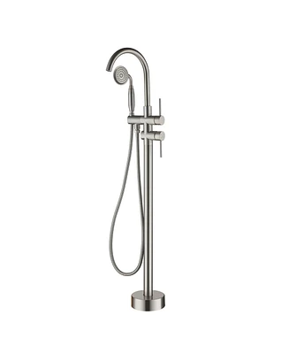 Freestanding Bathtub Faucet Floor Mount Tub Filler Faucet with Handheld Shower Dual Handle Bathtub Faucet Set with Stainless Steel Water Supply Pipe,