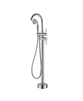 Freestanding Bathtub Faucet Floor Mount Tub Filler Faucet with Handheld Shower Dual Handle Bathtub Faucet Set with Stainless Steel Water Supply Pipe,