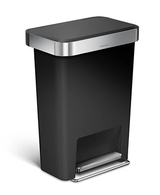simplehuman 45 Liter Rectangular Liner Rim Plastic Kitchen Trash Can with Pocket