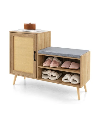 2-in-1 Shoe Storage Bench with Washable Cushion for Entryway or Hallway Use