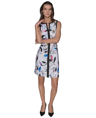 Karl Lagerfeld Paris Women's Printed Notch-Neck A-Line Dress