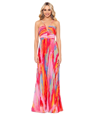 Xcsape Women's Petite Printed Halter Gown