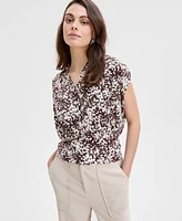 I.n.c. International Concepts Women's Printed Ruched-Shoulder Top
