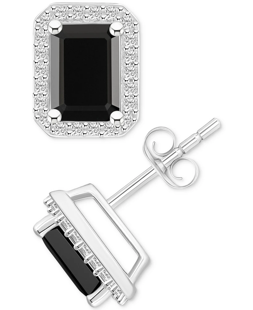 Onyx & Lab-Created White Sapphire (1/4 ct. t.w.) Emerald-Cut Halo Stud Earrings 10k Gold