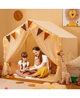 Large Kids Playhouse Tent with Curtains and Windows for Indoor or Outdoor Fun