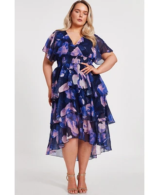 Quiz Plus Size Front Wrap Midi Dip Hem Dress