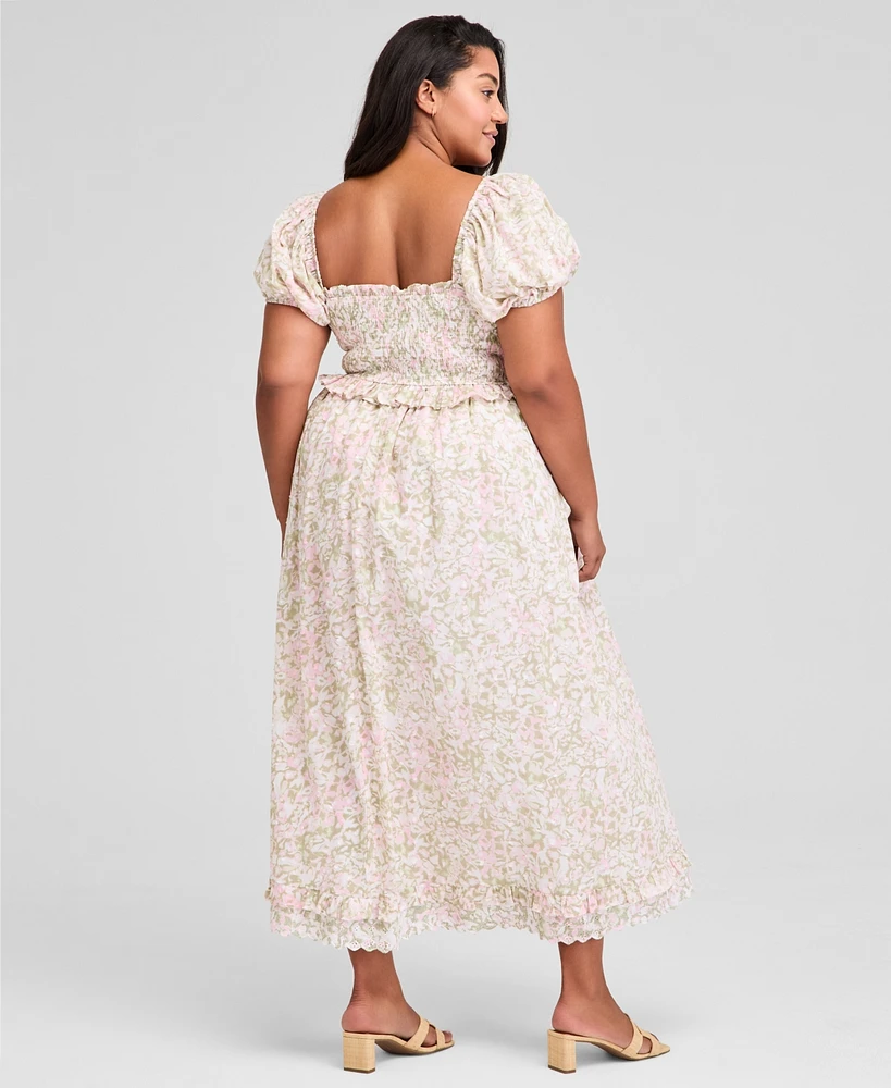 And Now This Trendy Plus Printed Puff-Sleeve Midi Dress, Exclusively at Macy's