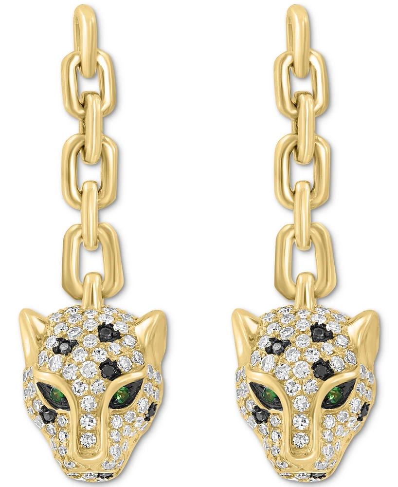 Effy White & Black Diamond (3/4 ct. t.w.) & Tsavorite Accent Jaguar Head Drop Earrings in 14k Gold