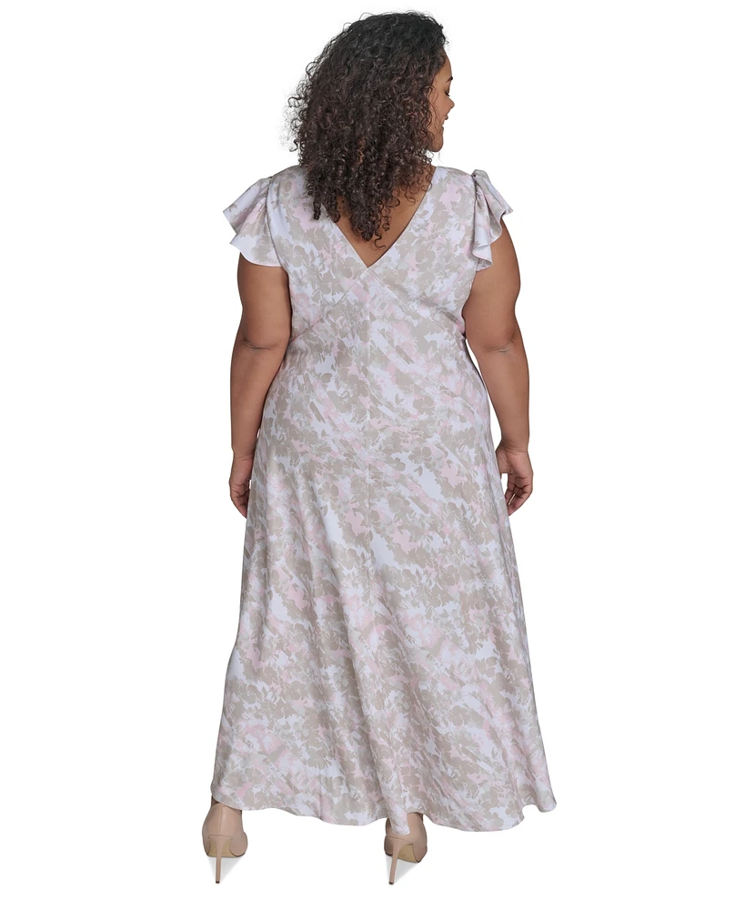 Calvin Klein Plus Printed Flutter-Sleeve Maxi Dress