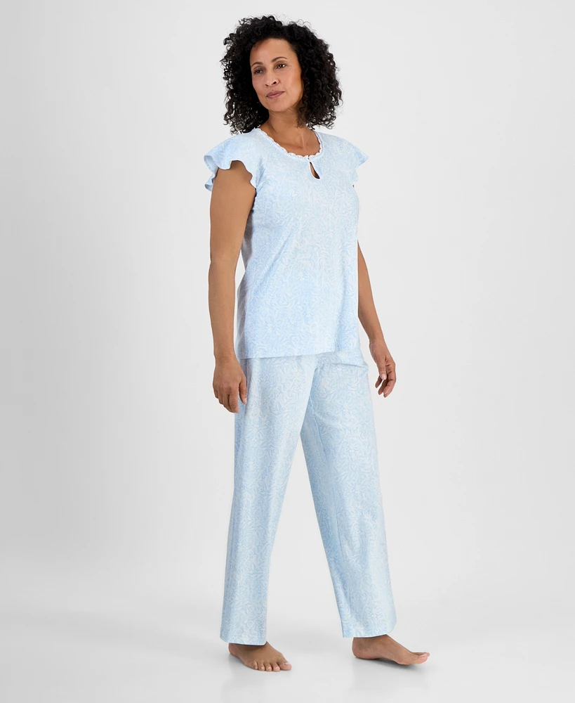 Charter Club Women's Cotton Flutter-Sleeve Pajama Set, Exclusively at Macy's