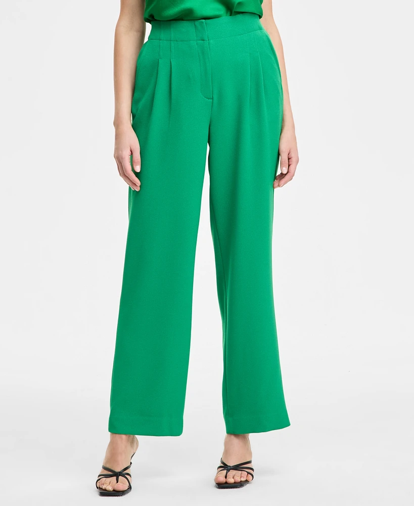 Bar Iii Women's High-Rise Pleated-Front Wide-Leg Pants, Exclusively at Macy's