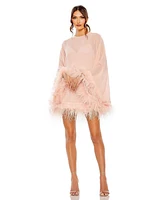 Women's Trapeze Dress with Feather Trim
