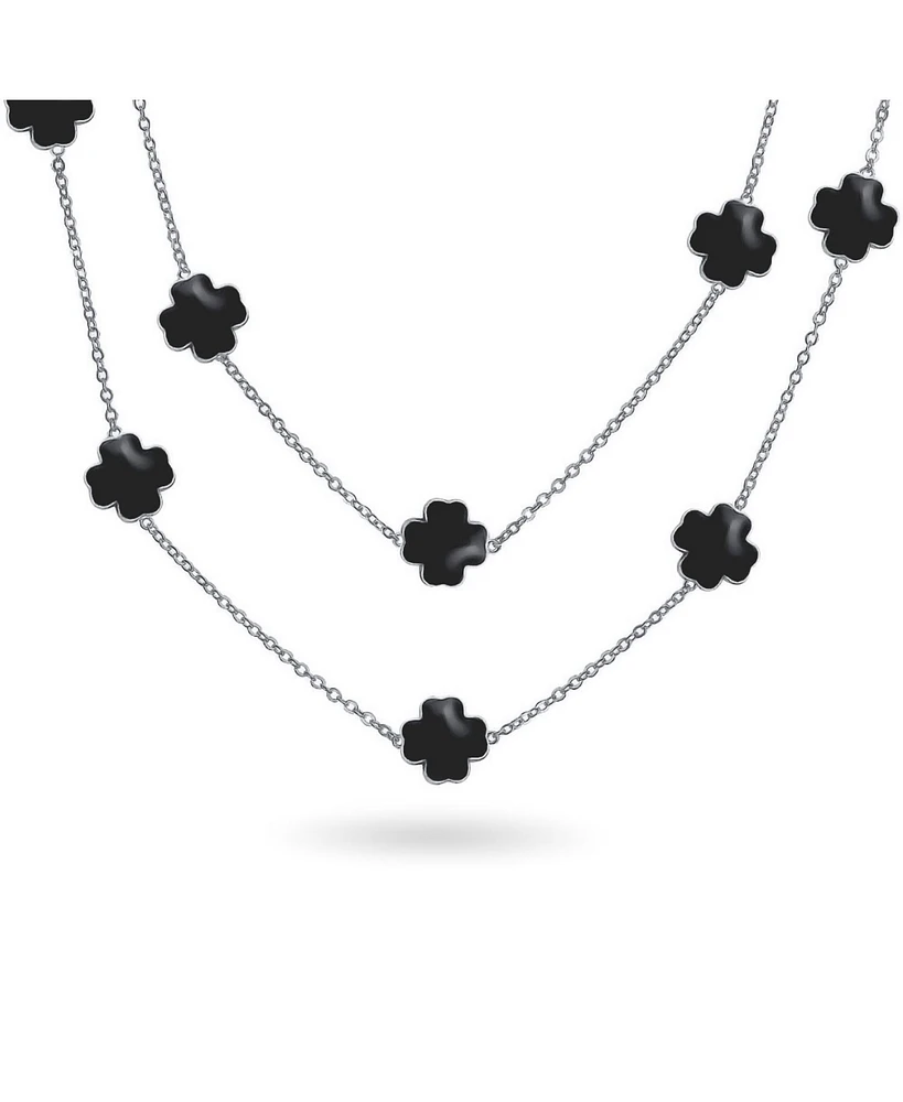 Bling Jewelry White Pink Aqua Blue Black Enamel Flower Strand Necklace 40 Inch