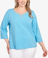 Hearts Of Palm Plus Size It Had To Be Blue Solid 3/4 Sleeve Top