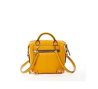 Susu Yellow Leather Backpack Purse Convertible Medium Crossbody Bag for Women with Front and Back Pockets