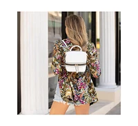 Susu White Leather Backpack Purse Convertible Medium Crossbody Bag for Women with Front and Back Pockets