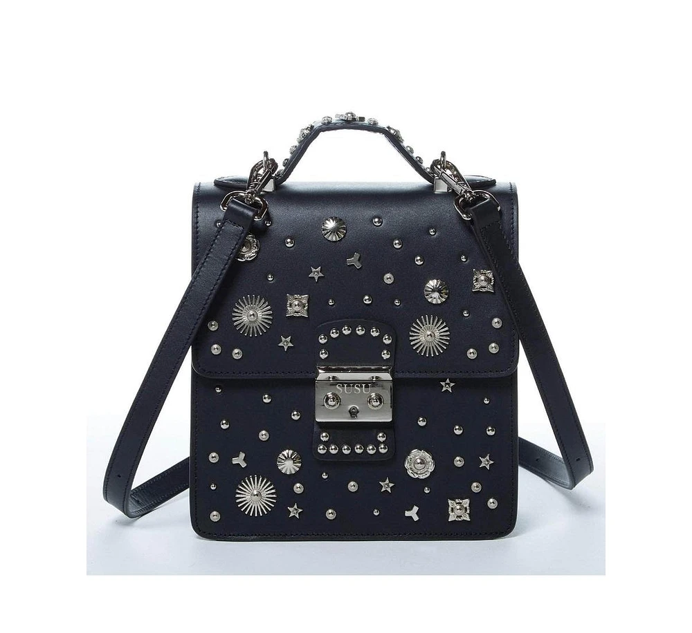 Susu Convertible Leather Backpack Purse Crossbody Bag with Embellishments and Top Handle Women's Handbag