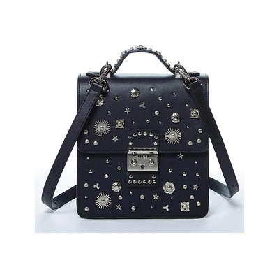 Susu Convertible Leather Backpack Purse Crossbody Bag with Embellishments and Top Handle Women's Handbag