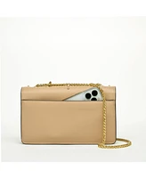 Susu Beige Leather Shoulder Bag Medium Size Crossbody Purse for Women Tan Handbag with Gold Chain Strap
