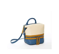 Susu Blue Leather Backpack Purse for Women Convertible Crossbody Bag Medium Size with Front and Back Pockets