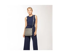 Susu Gray Leather Messenger Bag Women s Slim Crossbody Purse with Zipper Closure and Front Pocket