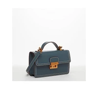 Susu Blue Leather Crossbody Bag Small Cute Purse for Women with Top Handle and Adjustable Strap