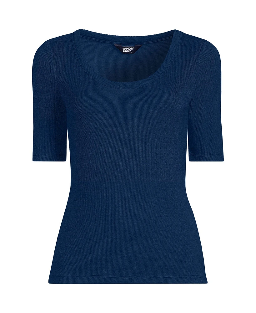 Lands' End Plus Drapey Rib Fitted Elbow Sleeve Scoop Neck Tee