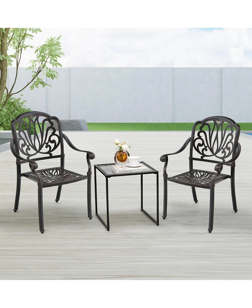 Gymax Pieces Cast Aluminum Chairs Set of 2 Stackable Patio Dining Chairs w/ Armrests