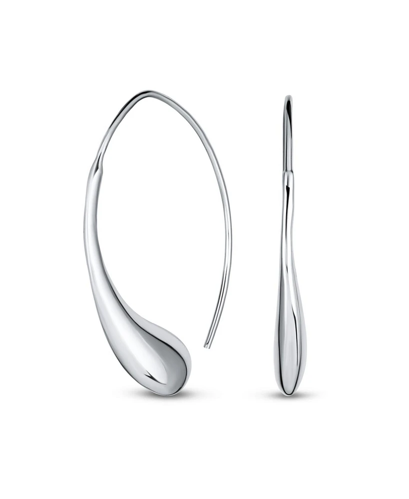 Bling Jewelry Minimalist Simple Polished Shiny Elongated Puff Teardrop Rain Drop Threader Earrings Sterling Silver