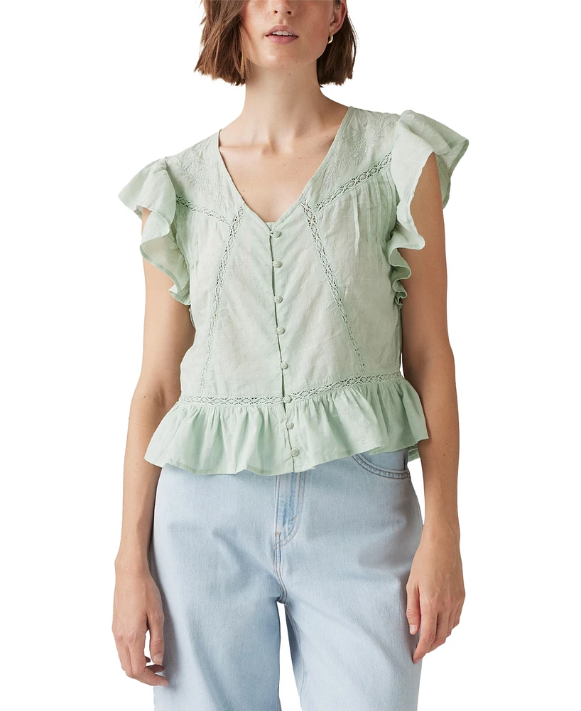 Levi's Women's Aniston Cotton Ruffled Flutter-Sleeve Blouse
