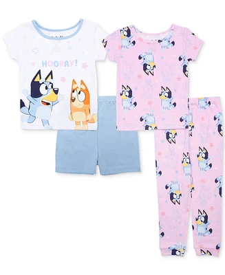 Bluey Toddler Girls Cotton Short-Sleeve Pajama Tops, Shorts & Pants, 4 Piece Set