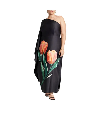 Eloquii Women's One Shoulder Dramatic Sleeve Dress