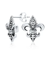 Bling Jewelry Fleur De Lis Stud Earrings in Oxidized Sterling Silver