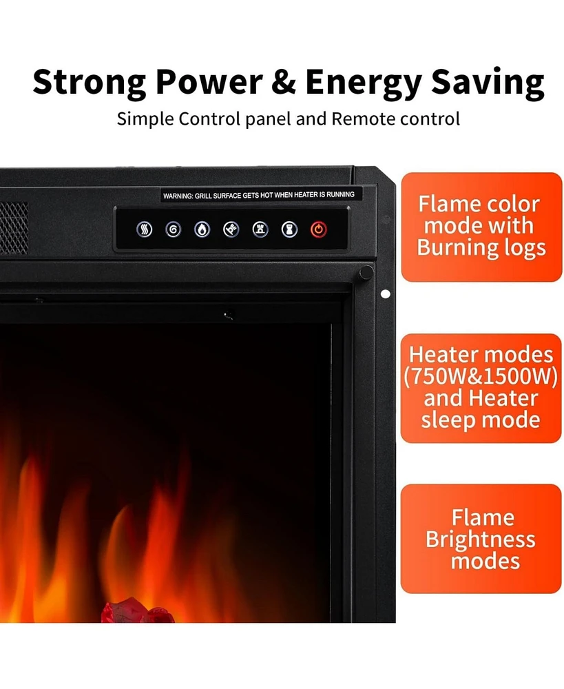 Kismile Electric 20" Fireplace Wooden Surround Firebox Free Standing, Adjustable Led Flame, 750-1500W