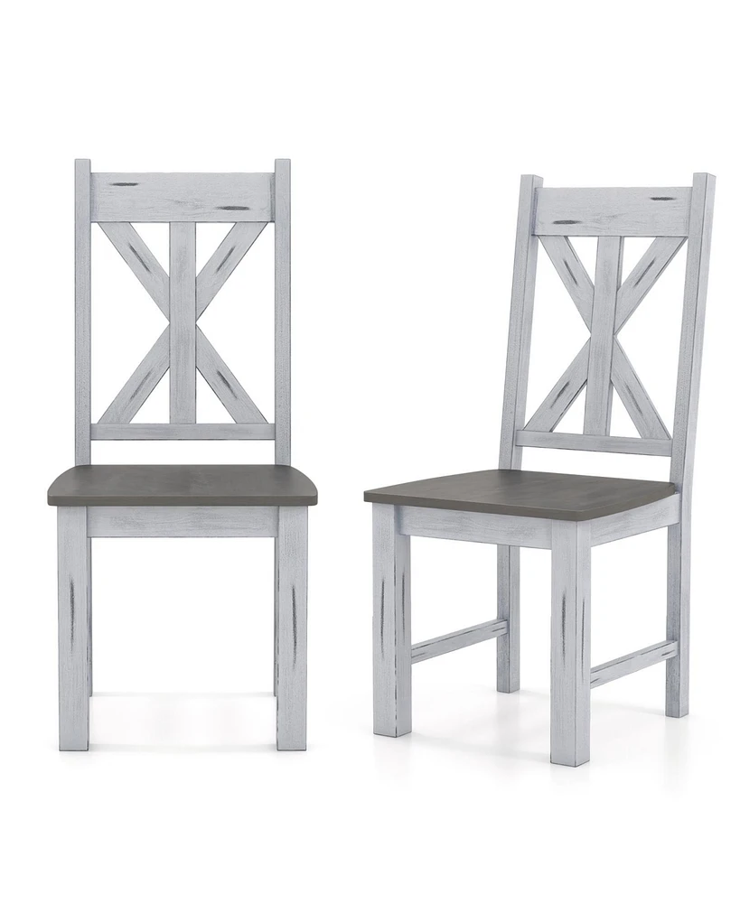 Set of 2 Farmhouse Dining Chairs with Rubber Wood Frame and Hollow Backrest