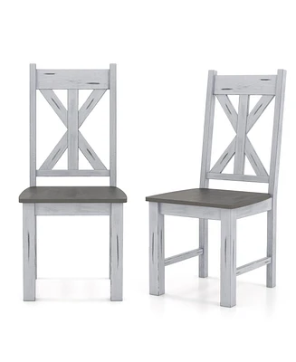 Set of 2 Farmhouse Dining Chairs with Rubber Wood Frame and Hollow Backrest