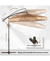 Aoodor 10ft Thatched Tiki Patio Umbrella, Cantilever Offset Umbrella with Hand-Push Tilt (No Base)