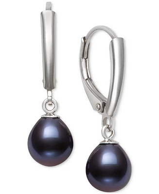 Belle de Mer Dyed Cultured Freshwater Pearl (7-8mm) Leverback Drop Earrings in Sterling Silver