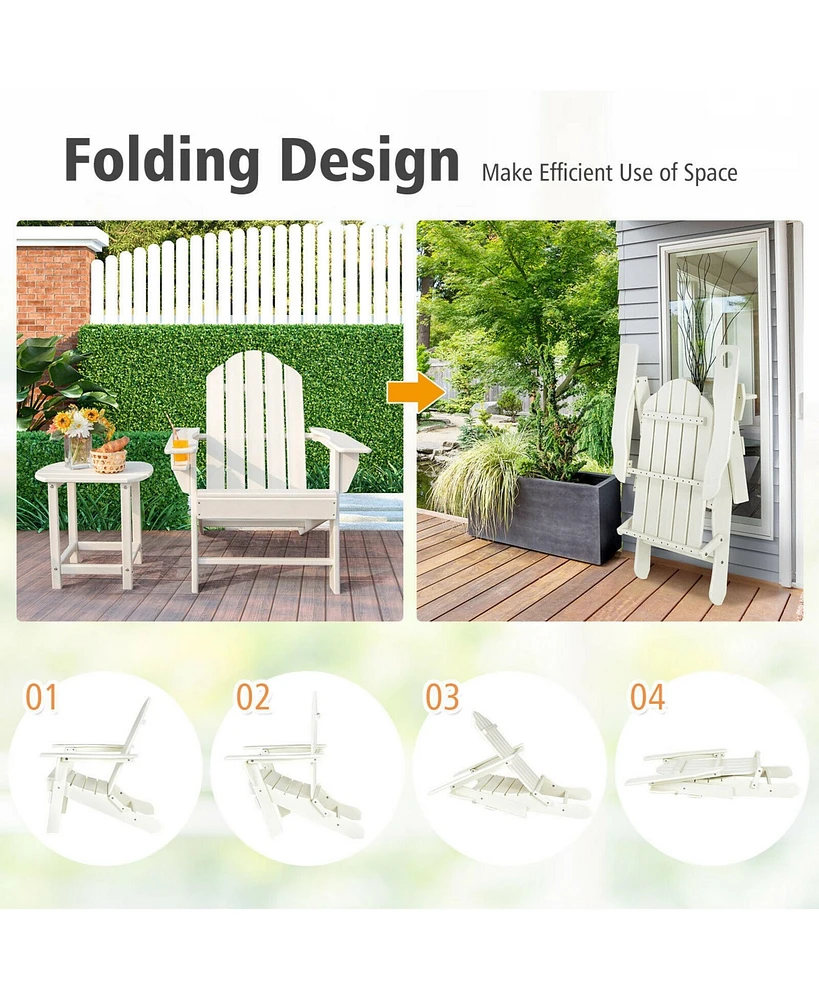 Gymax 3PC Patio Folding Adirondack Chair Side Table Cup Holder Poolside