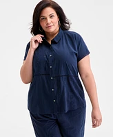 Style & Co Plus Eyelet Camp Shirt, Exclusively at Macy's