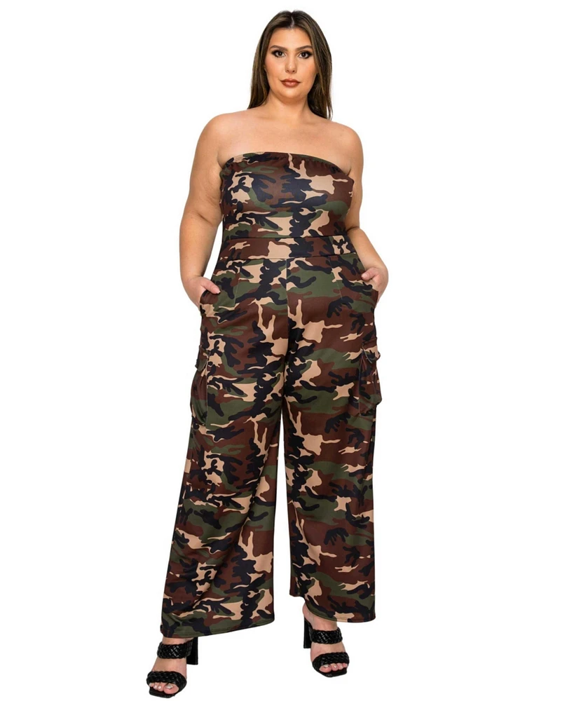 L I V D Women's Plus Size Freya Camo Cargo Jumpsuit