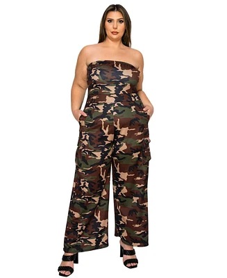 L I V D Women's Plus Size Freya Camo Cargo Jumpsuit