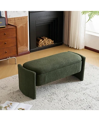 Elegant Long - shaped Storage Ottoman Bench of boucle material with Simple and Grand Design