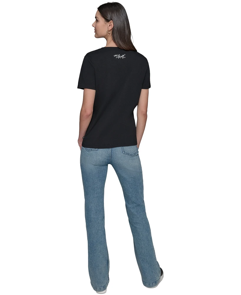 Karl Lagerfeld Paris Women's Rhinestone Skyline Graphic T-Shirt