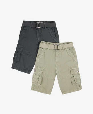 Raw X Big Boys 2 Pack Combo Belted Twill Cargo Shorts 8-18