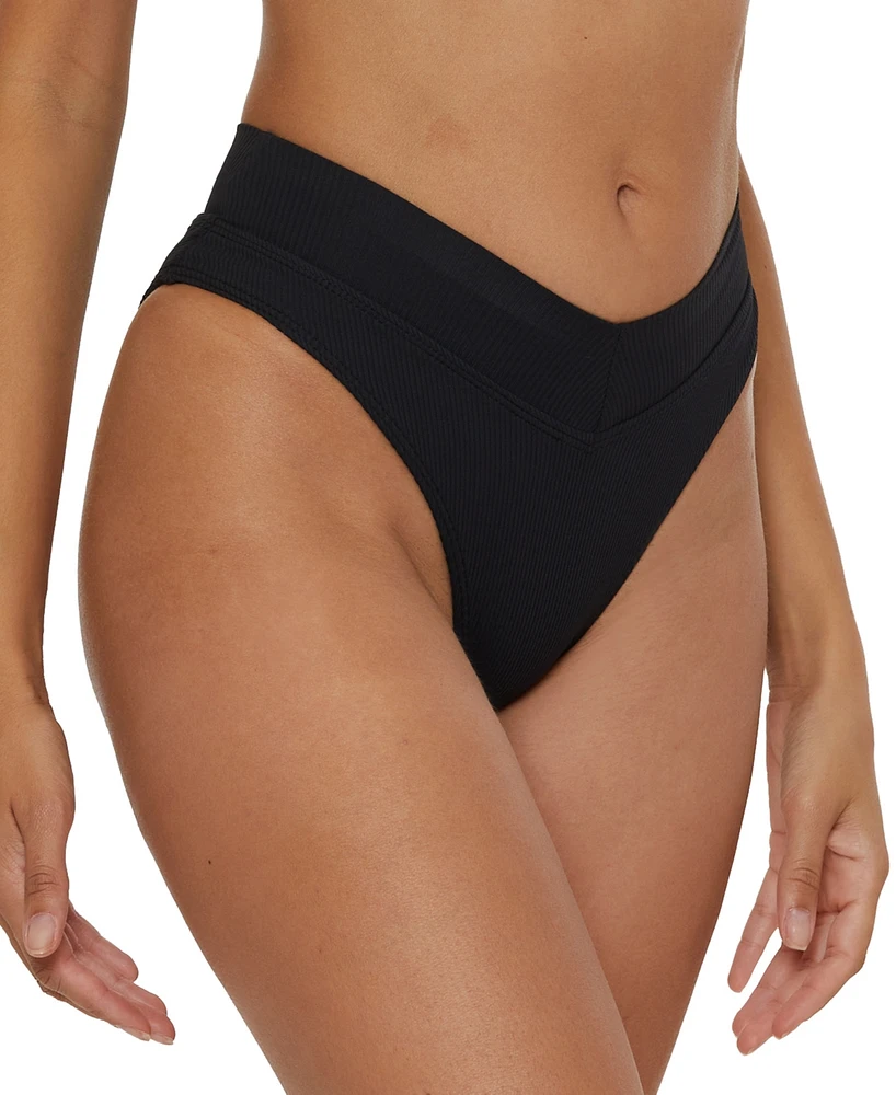 Becca Women's Modern Edge Textured Rib High-Waist Bikini Bottoms